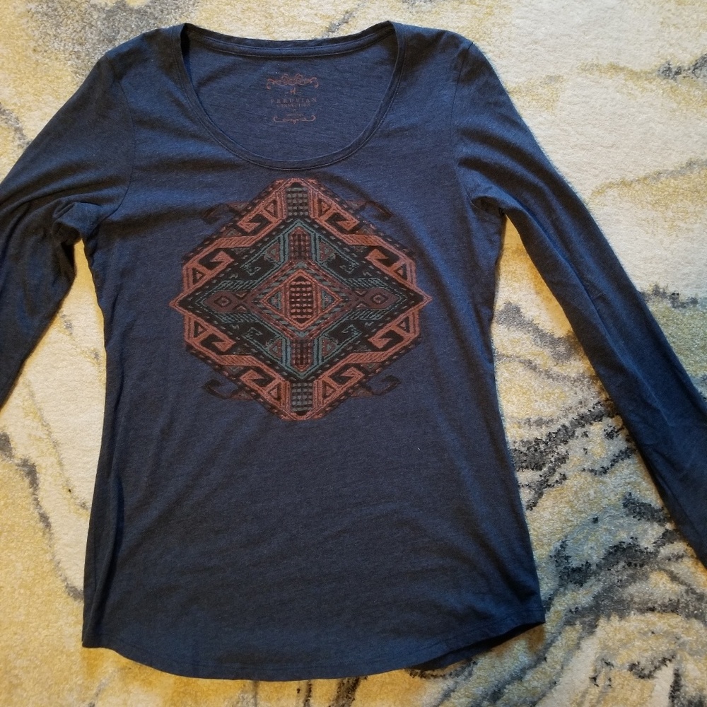Peruvian Connection Tribal Motif LS T shirt